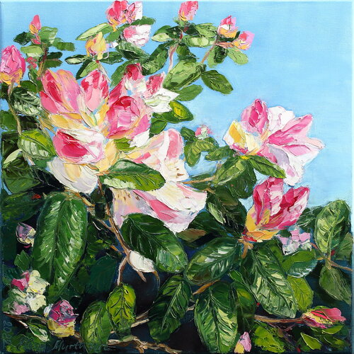 Pink Rhododendron Blossoms van Elena Murtazin, Schilderij te koop op Singulart