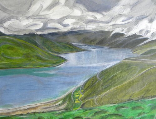 Lac Yamdrok, Tibet, version von Denise Levesque, Malerei kaufen auf Singulart