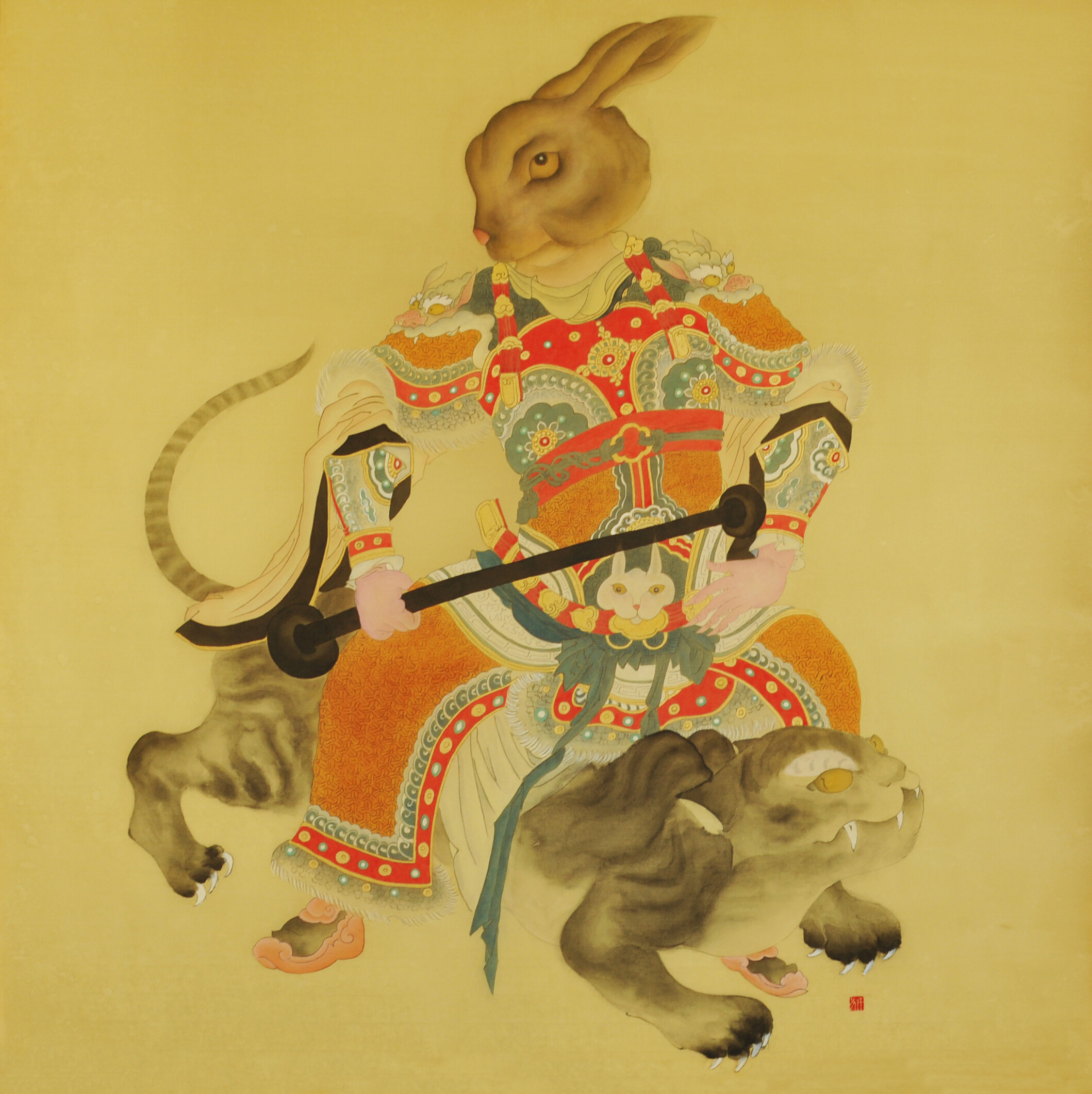 The guard of the rabbit riding on the tiger