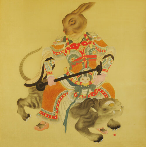 The guard of the rabbit riding on the tiger de Dongmei Wang, Pintura a la venta en Singulart