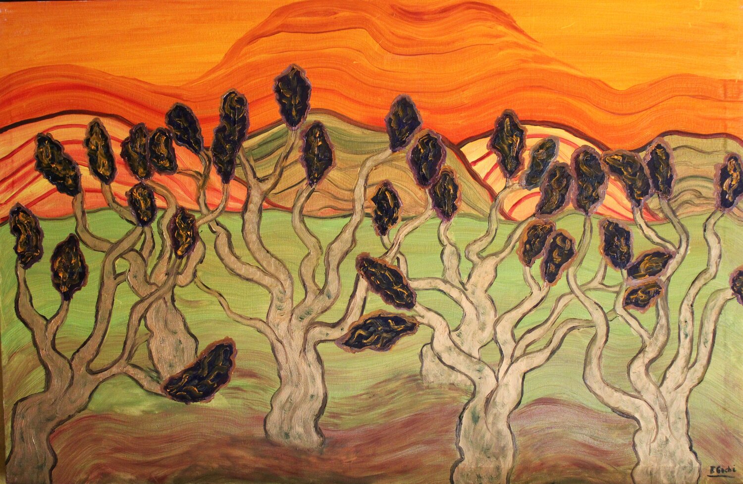 Árboles bailando Manuel F. Gochi Peinture originale à vendre