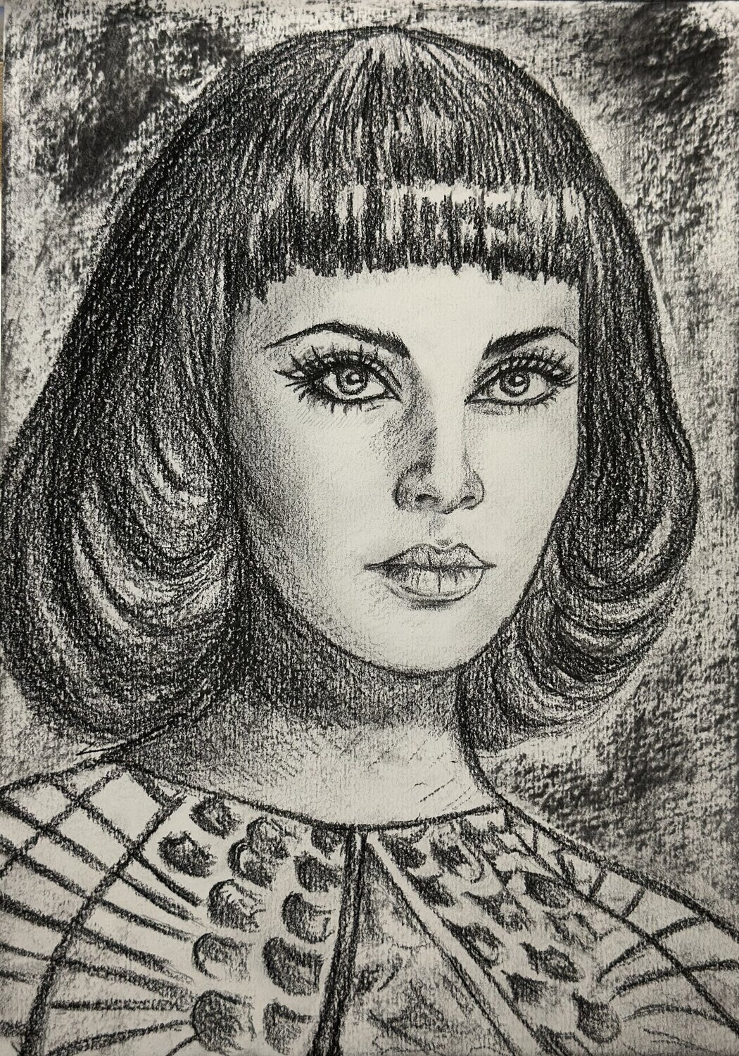 Charcoal drawing of Cleopatra Valentina Sico Zeichnungen zu verkaufen