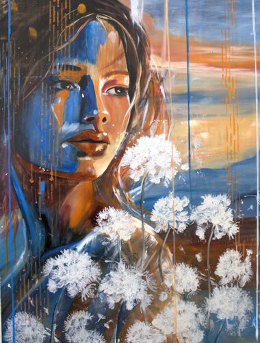 "Dreams" Mixed media oil painting on Aluminum panel van Shannon Rios, Schilderij te koop op Singulart