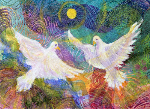 Two Soaring Doves von Heni Sandoval, Malerei kaufen auf Singulart