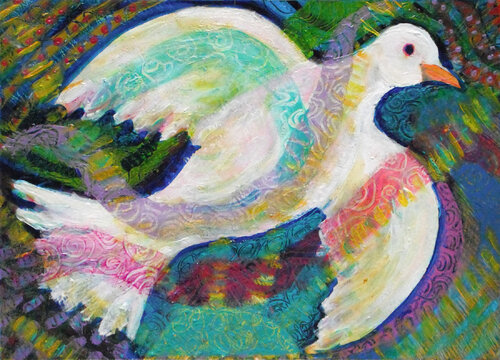 White Dove in Flight von Heni Sandoval, Malerei kaufen auf Singulart