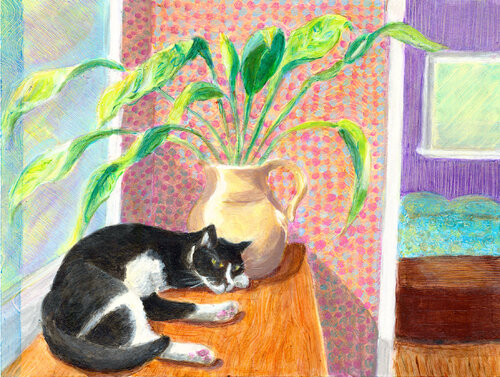 Tuxie with Stoneware Pitcher di Heni Sandoval, Pittura in vendita su Singulart