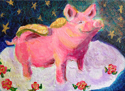 Pig and Roses de Heni Sandoval, Pintura a la venta en Singulart