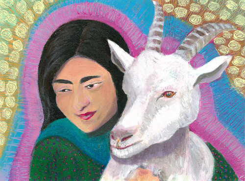 Woman with Goat di Heni Sandoval, Pittura in vendita su Singulart