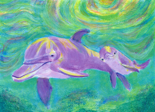 Mom and Baby Dolphin by Heni Sandoval, Painting for Sale on Singulart