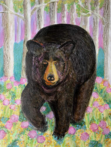 Black Bear Emerging in Spring de Heni Sandoval, Pintura a la venta en Singulart