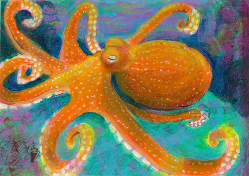 Orange Octopus van Heni Sandoval, Schilderij te koop op Singulart