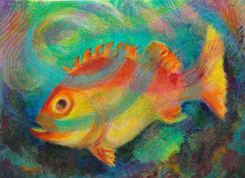 Orange Fish in Emerald Sea von Heni Sandoval, Malerei kaufen auf Singulart