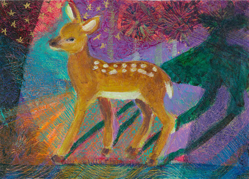Fawn at Dusk di Heni Sandoval, Pittura in vendita su Singulart
