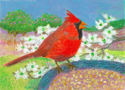 Cardinal in the Garden di Heni Sandoval, Pittura in vendita su Singulart