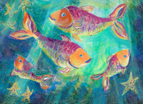 Four Fish Swimming von Heni Sandoval, Malerei kaufen auf Singulart