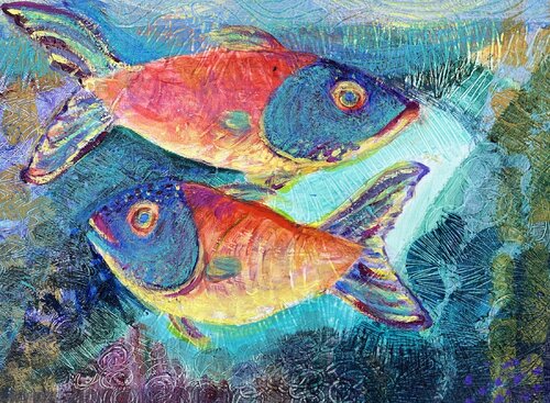 Two Fish with Light van Heni Sandoval, Schilderij te koop op Singulart