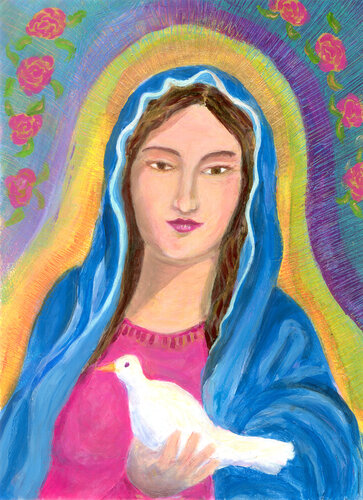 Mexican Madonna with Dove par Heni Sandoval, Peinture en vente sur Singulart