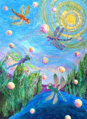 Dragonflies and Orbs by Heni Sandoval, Painting for Sale on Singulart