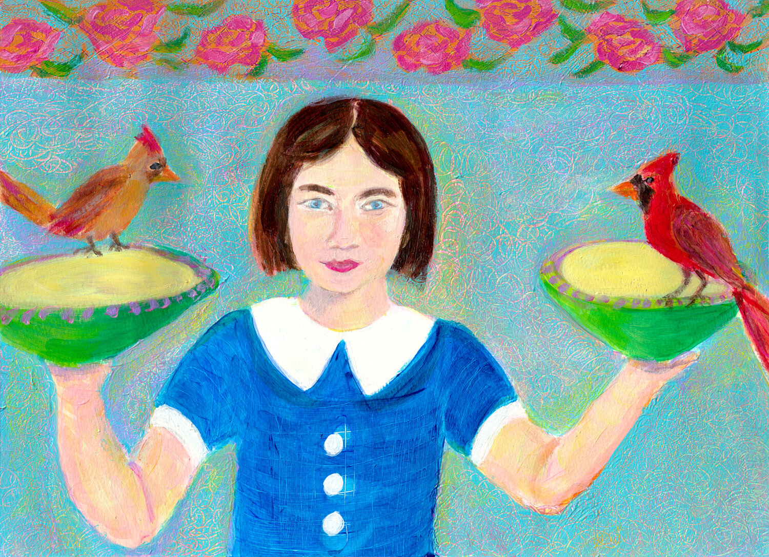 Girl with Two Red Birds Heni Sandoval