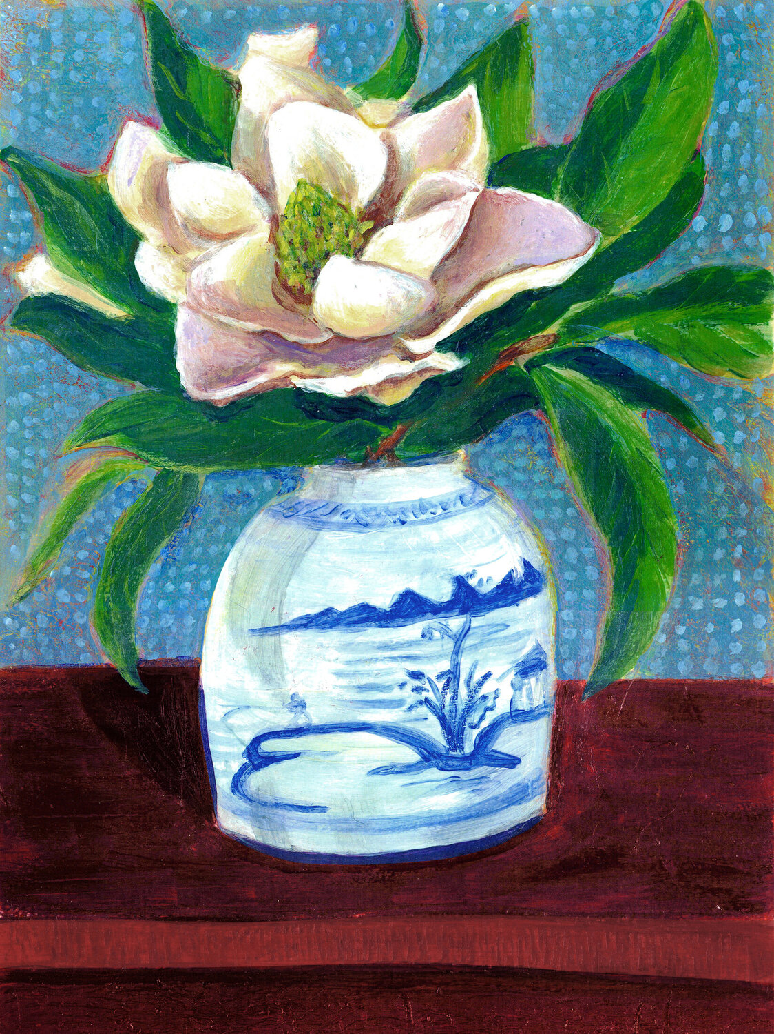 Magnolia Blossom in Mom's Ginger Jar Heni Sandoval Originalgemälde zu verkaufen