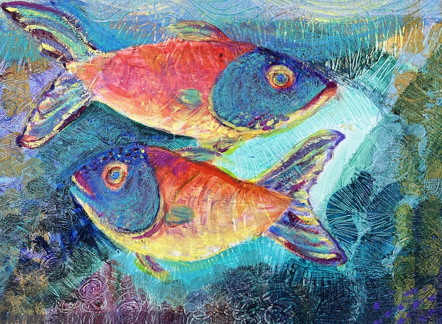 Two Fish with Light Heni Sandoval Pintura original en venta