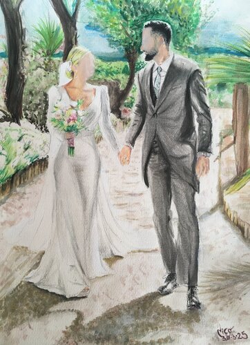 La boda de Bea en acuarelas par Nicolás Urquiza, Peinture en vente sur Singulart