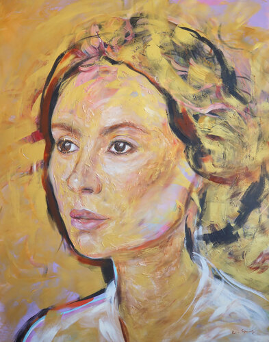 Joanne - The Moment I Saw You Again (Golden Portrait) van Kiki Spring, Schilderij te koop op Singulart
