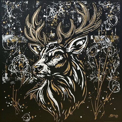 CROWNED BY NATURE // Hirsch // Deer // Tier [Animal Kingdom Series] by DEL BIANCHI, Painting for Sale on Singulart