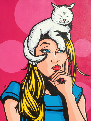 Cat On A Hot Blonde Head by Jamie Lee, Painting for Sale on Singulart