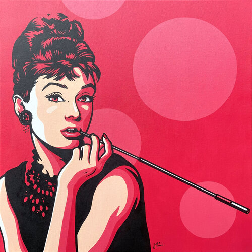 Audrey Hepburn on Hot Pink de Jamie Lee, Pintura a la venta en Singulart