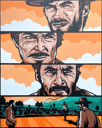 The Standoff - The Good The Bad and The Ugly de Jamie Lee, Pintura a la venta en Singulart