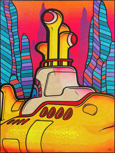 Yellow Submarine on Pink by Jamie Lee, Painting for Sale on Singulart
