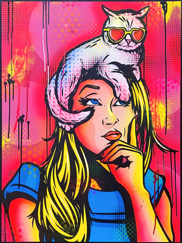 Cat On A Hot Blonde Head by Jamie Lee, Painting for Sale on Singulart