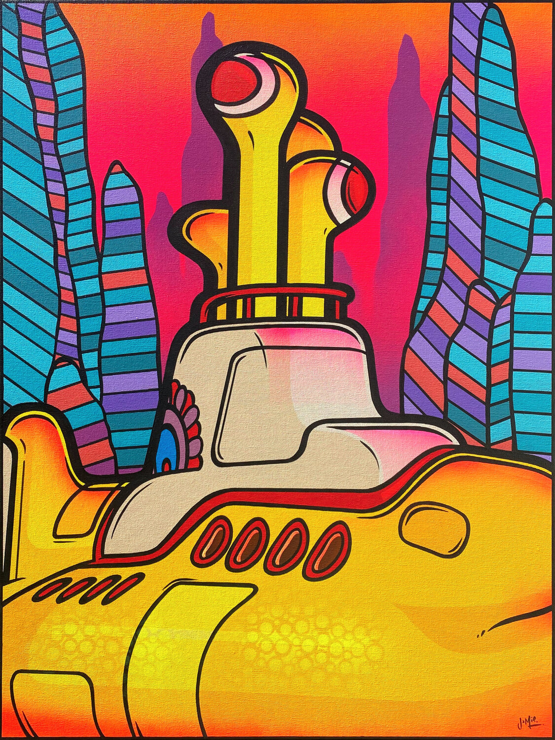 Yellow Submarine on Pink Jamie Lee Pintura original en venta