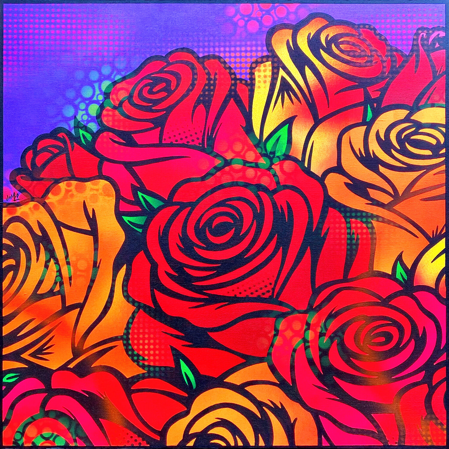 Roses On Purple Jamie Lee Dipinto originale in vendita