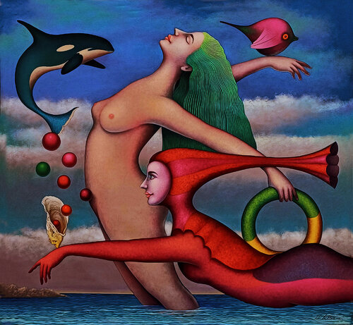 Disfrutando de la playa van Jose Luis De la Barra Bellido, Schilderij te koop op Singulart