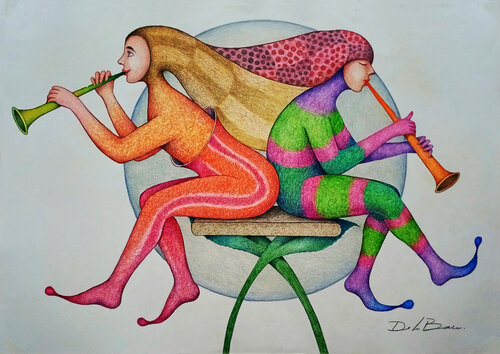 Flautistas di Jose Luis De la Barra Bellido, Disegno in vendita su Singulart