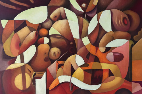 A Not So Still Life - Surreal Abstract Oil Painting., Organic Shapes and Fluidity van Anika Kuntze, Schilderij te koop op Singulart