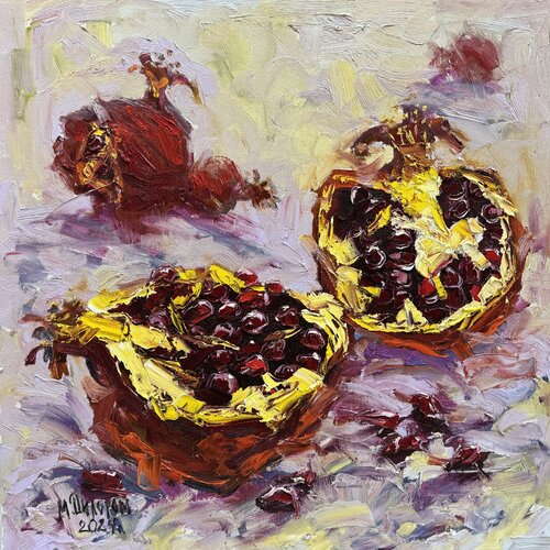 Yummies | Pomegranates | Original Oil Painting di Dilorom Mamedova, Pittura in vendita su Singulart