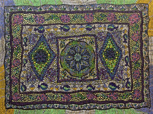 Pattern as a Prayer – Monumental Suzani Impression: Original Oil Painting von Dilorom Mamedova, Malerei kaufen auf Singulart