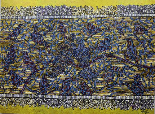 One Family Under a Shared Sky | Arhitectural 3 D impasto | Dilorom Mamedova de Dilorom Mamedova, Pintura a la venta en Singulart