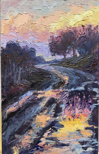 Golden Hour in Ak-Tash: The Luminous Path | 3D Impasto von Dilorom Mamedova, Malerei kaufen auf Singulart