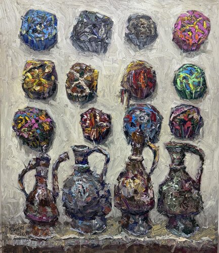 Guardians of Tradition: A Monolithic Heritage in 3D Impasto von Dilorom Mamedova, Malerei kaufen auf Singulart