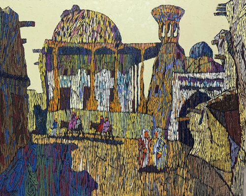The City That Sees Dreams | Monumental Architectural Impasto von Dilorom Mamedova, Malerei kaufen auf Singulart