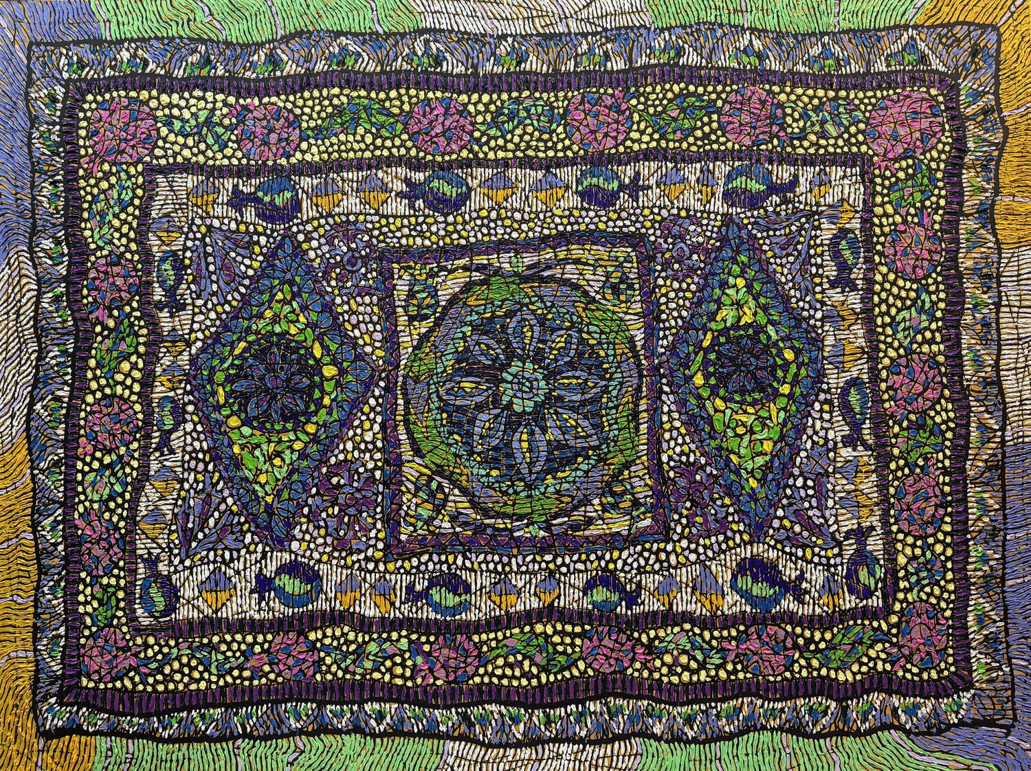 Pattern as a Prayer – Monumental Suzani Impression: Original Oil Painting Dilorom Mamedova Originalgemälde zu verkaufen