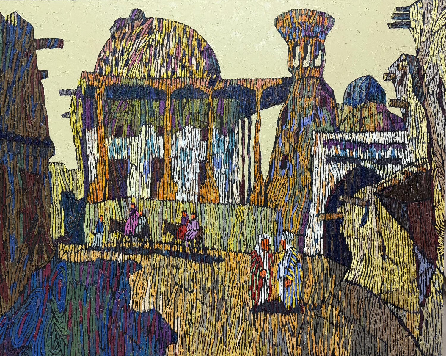 The City That Sees Dreams | Monumental Architectural Impasto Dilorom Mamedova Originalgemälde zu verkaufen