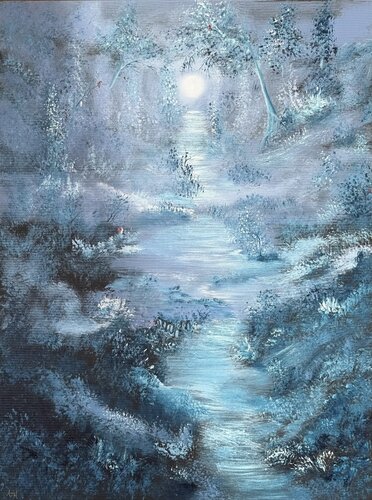 Under the moonlight in Red Bird Forest. von Anette Thorup Hansen, Malerei kaufen auf Singulart