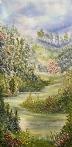 A winding river far away from home… van Anette Thorup Hansen, Schilderij te koop op Singulart