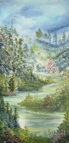 A winding river far away from home… de Anette Thorup Hansen, Pintura a la venta en Singulart