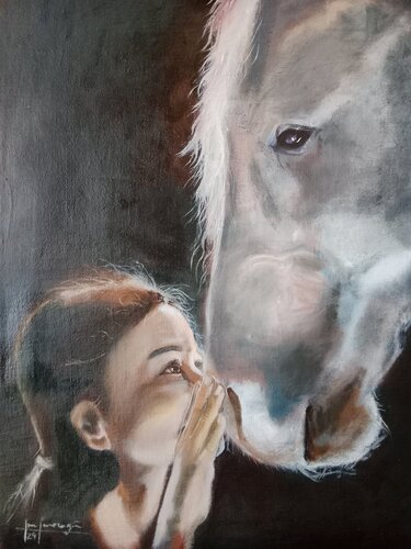 Niña con caballo van Jon Jauregui, Schilderij te koop op Singulart